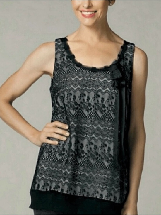 CAbi Tops - CAbi Emily Lace Overlay Scoop Neck Sleeveless Blouse